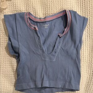 Urban Outfitters Out From Under Crop Top Blue Ribbed Crop T-Shirt